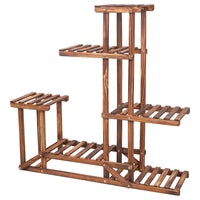 6-tier wooden plant stand made of durable pine wood for stylish plant display indoors or outdoors.
