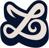 Stylized letter 'L' logo in cream on a dark blue background, featuring elegant curls and swirls.