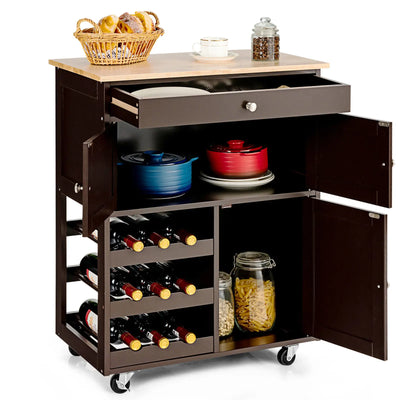 3-Tier Rolling Kitchen Trolley with Wine Rack - Luvasmr
