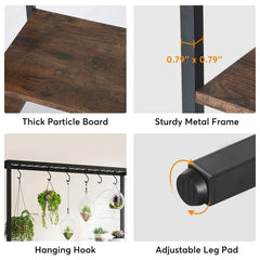 5-Tier Tall Indoor Plant Stand with Metal Frame and Hanging Hooks