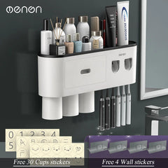 Magnetic Inverted Toothbrush Holder with Automatic Toothpaste Squeezer