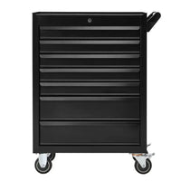 Lockable seven drawer tool trolley cabinet on wheels for secure tool storage and organization.
