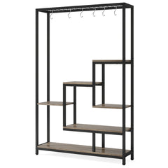 5-Tier Tall Indoor Plant Stand with Metal Frame and Hanging Hooks