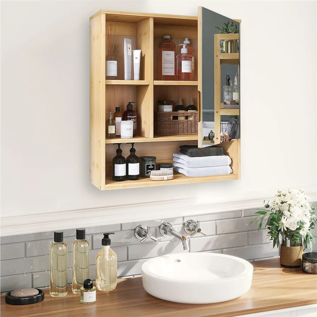 Wall Mounted Bamboo Bathroom Vanity Mirror Cabinet - Luvasmr