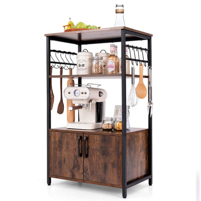 3-Tier Industrial Kitchen Bakers Rack with Cabinet - Luvasmr