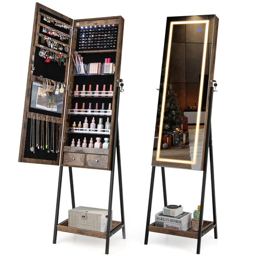 LED Jewellery Mirror Cabinet with Lockable Armoire