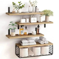Wall Shelves Floating Mounted Wooden Storage Rack 4-Piece Set - Luvasmr