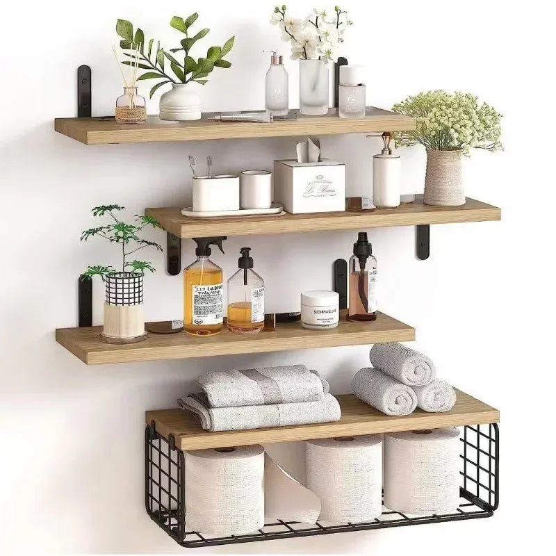 Wall Shelves Floating Mounted Wooden Storage Rack 4-Piece Set - Luvasmr