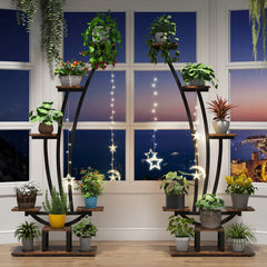 6-Tier Metal Plant Stand Pack of 2 with Hanging Hooks