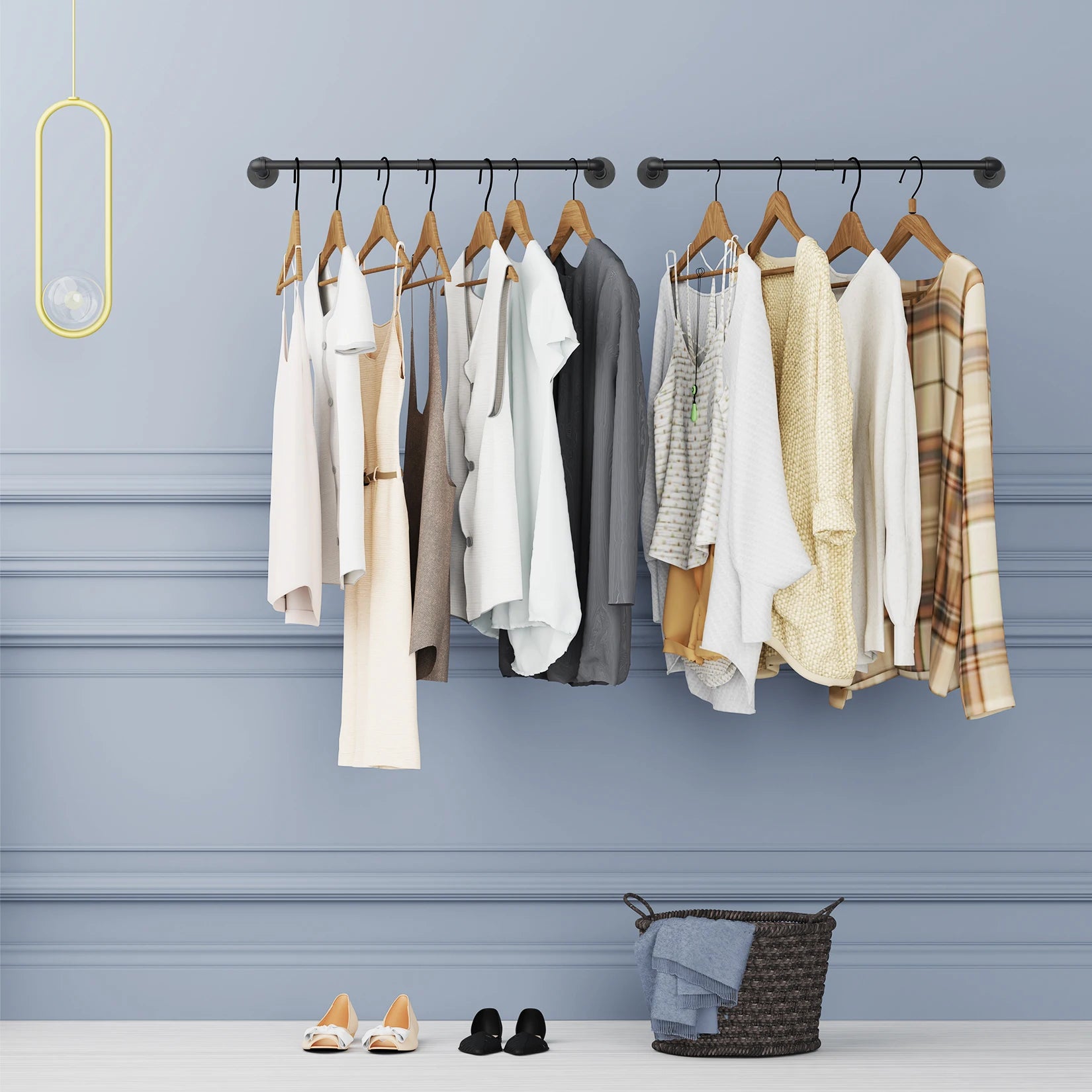 Wall Mounted Industrial Pipe Clothes Rail Rack Pack of 2 - Luvasmr