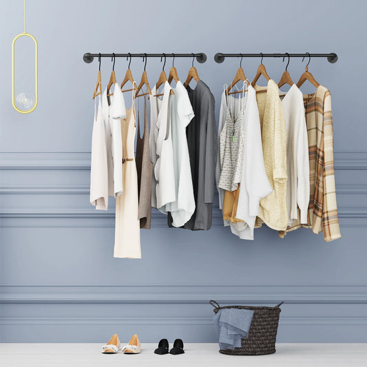 Wall Mounted Industrial Pipe Clothes Rail Rack Pack of 2