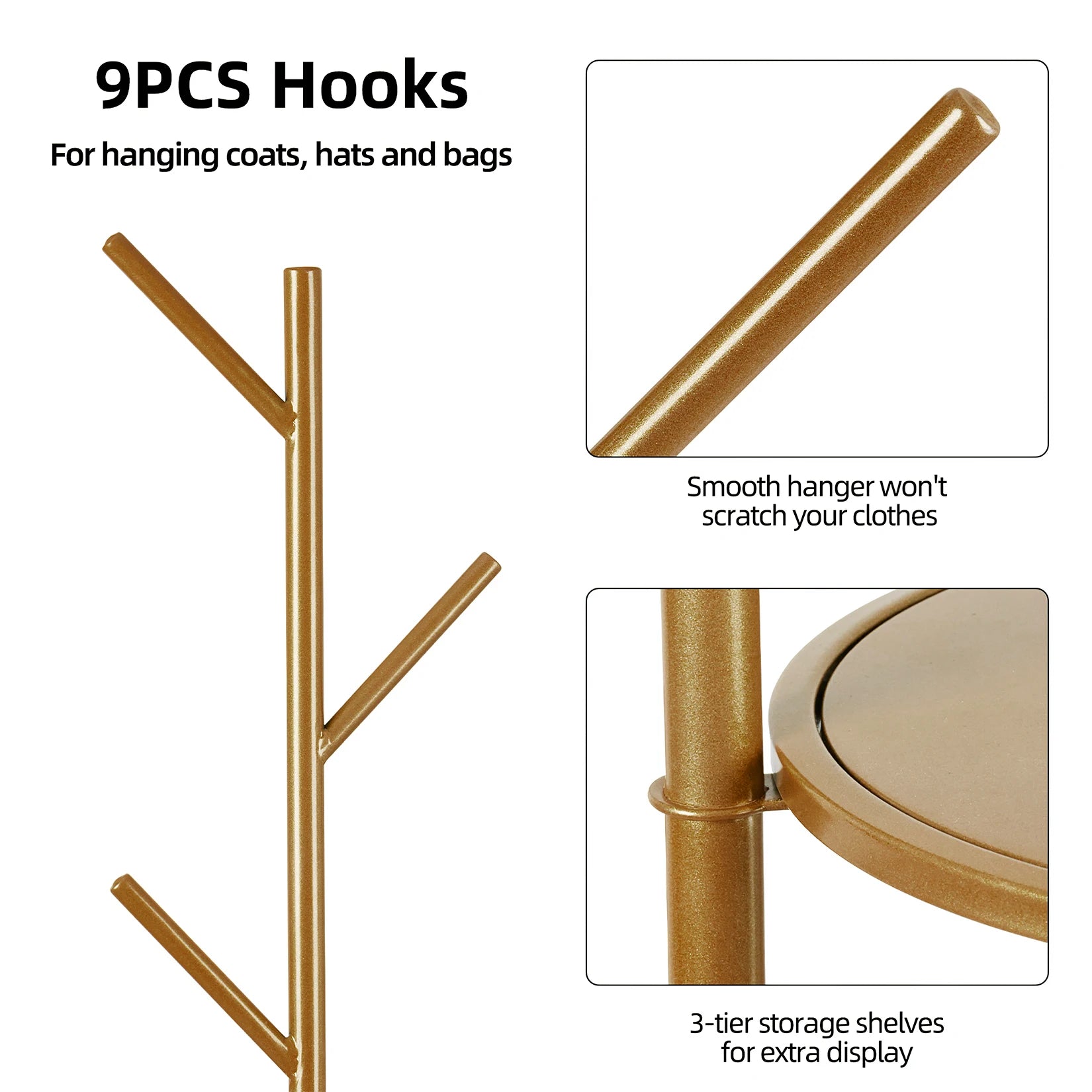 Heavy Duty Gold Metal Marble Coat Rack Stand - Luvasmr