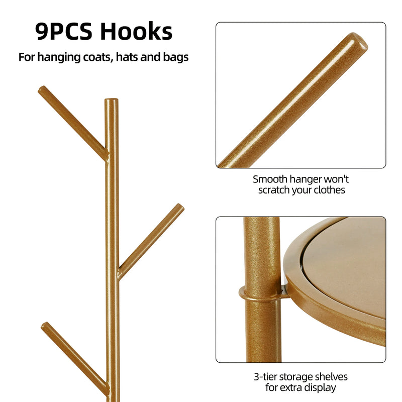 Heavy Duty Gold Metal Marble Coat Rack Stand - Luvasmr