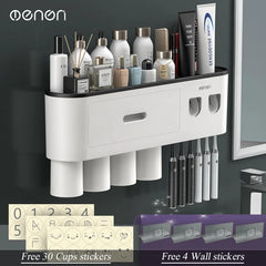Magnetic Inverted Toothbrush Holder with Automatic Toothpaste Squeezer