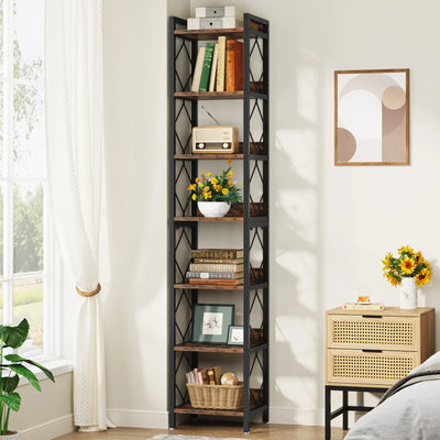 7-Tier Extra Tall Narrow Bookshelf for Small Spaces - Luvasmr