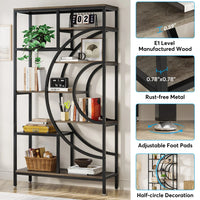 8-Tier Rustic Geometric Bookcase with Metal Frame - Luvasmr