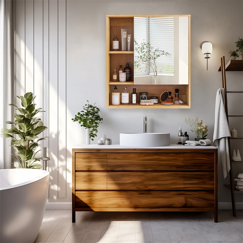 Wall Mounted Bamboo Bathroom Vanity Mirror Cabinet - Luvasmr