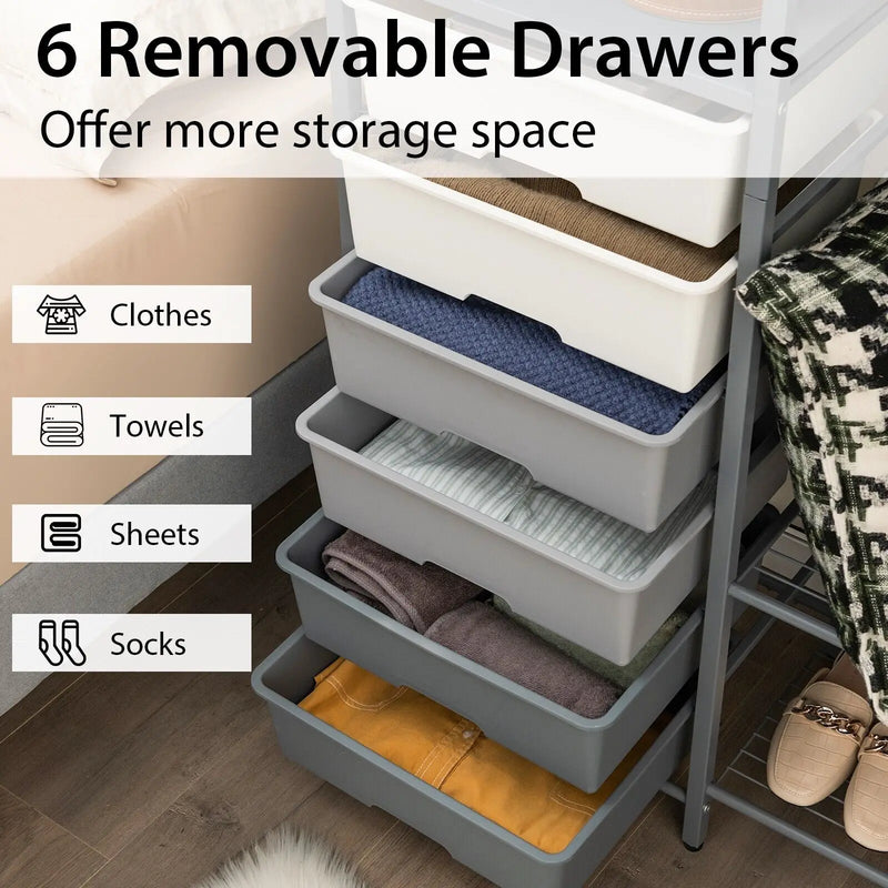 3-Tier Clothes Rails Stand Garment Coat Rack with 6 Storage Drawers - Luvasmr