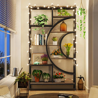 8-Tier Rustic Geometric Bookcase with Metal Frame - Luvasmr
