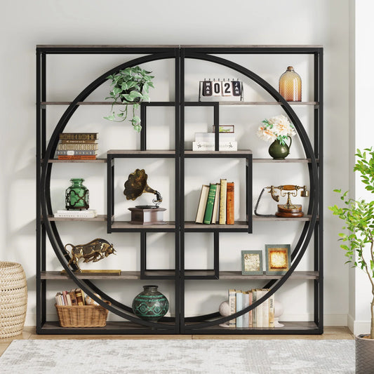 5-Tier Industrial Etagere Bookcase with 8 Open Storage Shelves