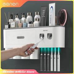 Magnetic Inverted Toothbrush Holder with Automatic Toothpaste Squeezer