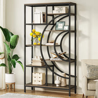 8-Tier Rustic Geometric Bookcase with Metal Frame - Luvasmr