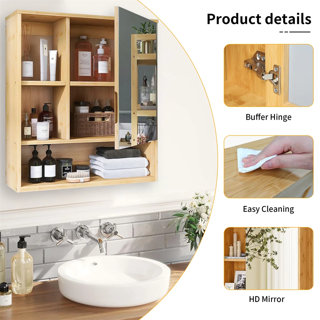 Wall Mounted Bamboo Bathroom Vanity Mirror Cabinet - Luvasmr