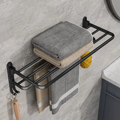 Matte Black Folding Wall-Mount Aluminium Towel Rack with Hook