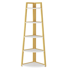 5-Tier Corner Wooden Bookcase with Storage Shelves
