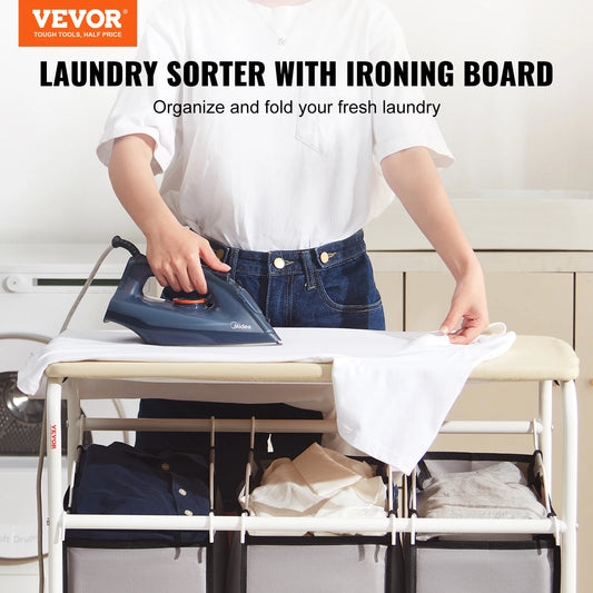 Rolling Laundry Sorter with Ironing Board