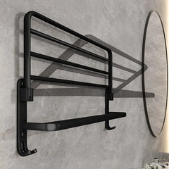 Matte Black Folding Wall-Mount Aluminium Towel Rack with Hook
