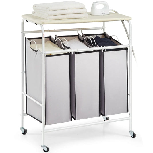 Rolling Laundry Sorter with Ironing Board