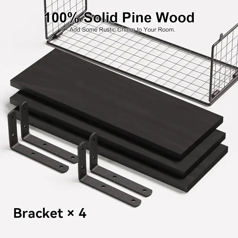 Wall Shelves Floating Mounted Wooden Storage Rack 4-Piece Set - Luvasmr