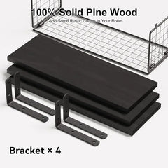 Wall Shelves Floating Mounted Wooden Storage Rack 4-Piece Set