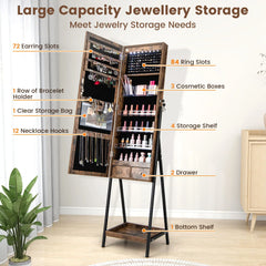 LED Jewellery Mirror Cabinet with Lockable Armoire