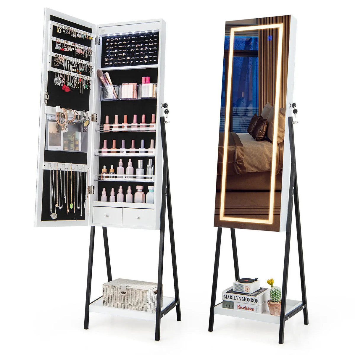 LED Jewellery Mirror Cabinet with Lockable Armoire