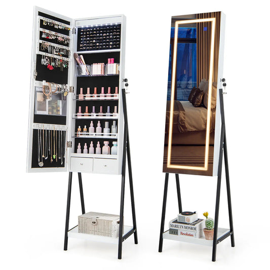 LED Jewellery Mirror Cabinet with Lockable Armoire