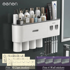 Magnetic Inverted Toothbrush Holder with Automatic Toothpaste Squeezer