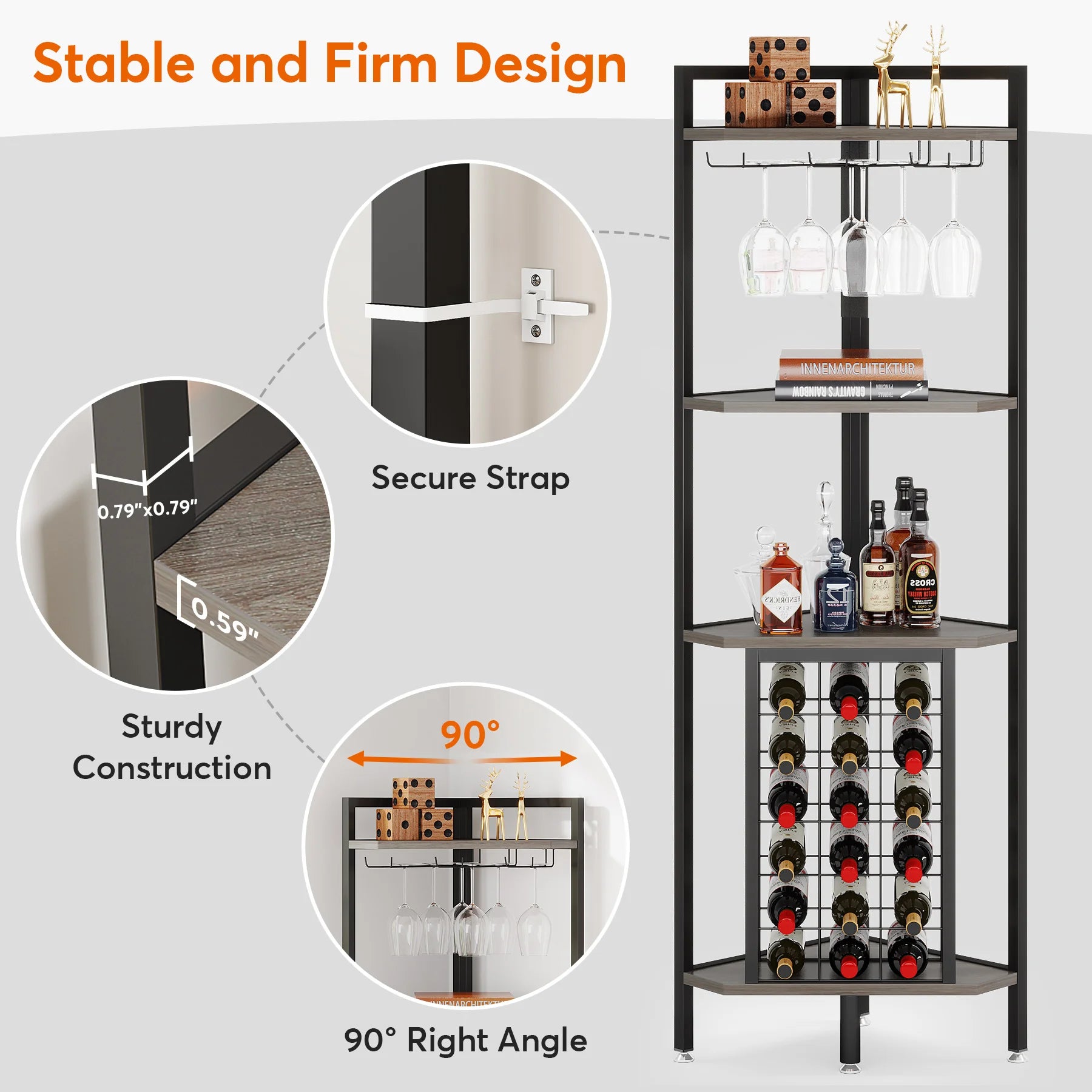 4-Tier Corner Wine Rack with Glass Holder and Storage Shelves - Luvasmr