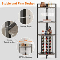 4-Tier Corner Wine Rack with Glass Holder and Storage Shelves - Luvasmr