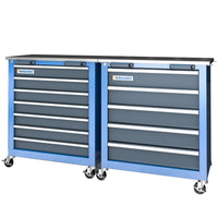 Versatile tool cabinet dual chest storage solution with multiple drawers for efficient workspace organization.