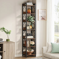 Stylish 7-tier tall narrow bookshelf with modern design, perfect for maximizing space in small areas.