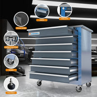 Versatile Tool Cabinet Dual Chest with six drawers, padlock, grips, and smooth wheels for efficient workspace organization.