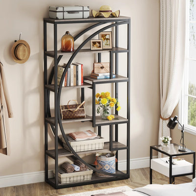 5-Tier Industrial Etagere Bookcase with 8 Open Storage Shelves - Luvasmr