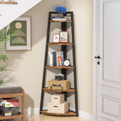 5-Tier Corner Wooden Bookcase with Storage Shelves