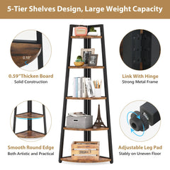 5-Tier Corner Wooden Bookcase with Storage Shelves