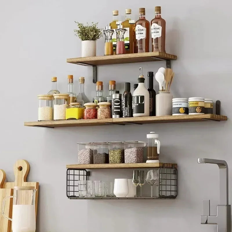 Wall Shelves Floating Mounted Wooden Storage Rack 4-Piece Set - Luvasmr