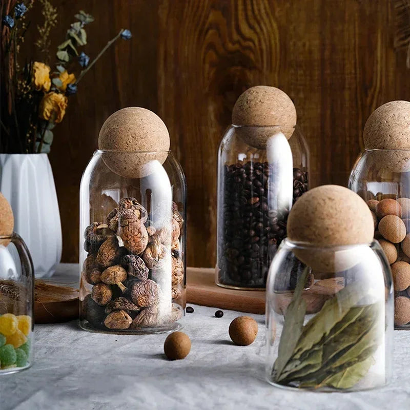Clear Glass Storage Jar with Cork Lid Airtight Canister - Luvasmr