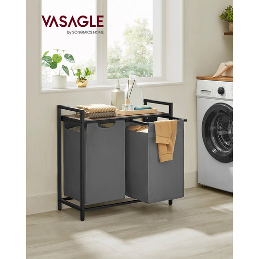 2-Compartment Laundry Basket with Pull-Out Removable Bags