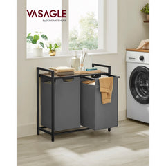 2-Compartment Laundry Basket with Pull-Out Removable Bags